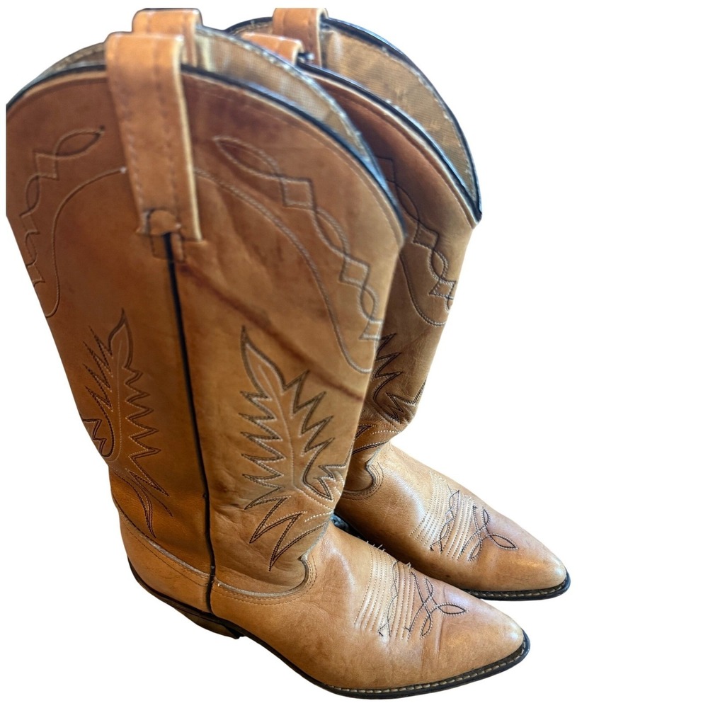 Acme Vintage Tan Leather Western Cowboy Boots Pointed Toe 8